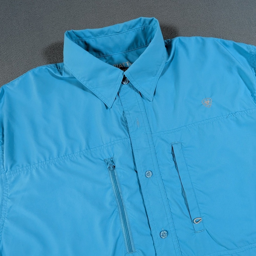 Ariat Tek Button Down Shirt Mens Large Blue Short Sleeve Heat Series Vented